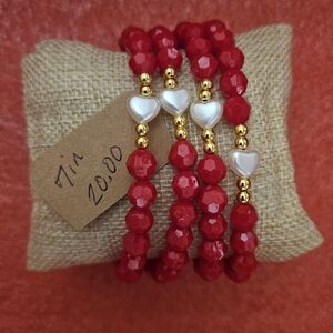 Elegant Red and Gold Beaded Bracelet Set